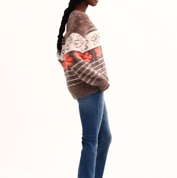 SO Womens V-Neck Pullover Sweater Oversized Chunky Knit Brown Daisy XS - Picture 2 of 12